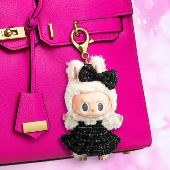 Clothing for Labubu doll Fashion Clothing / Outfit – Black Tweed Dress & Bow Set - Picture 4 of 6